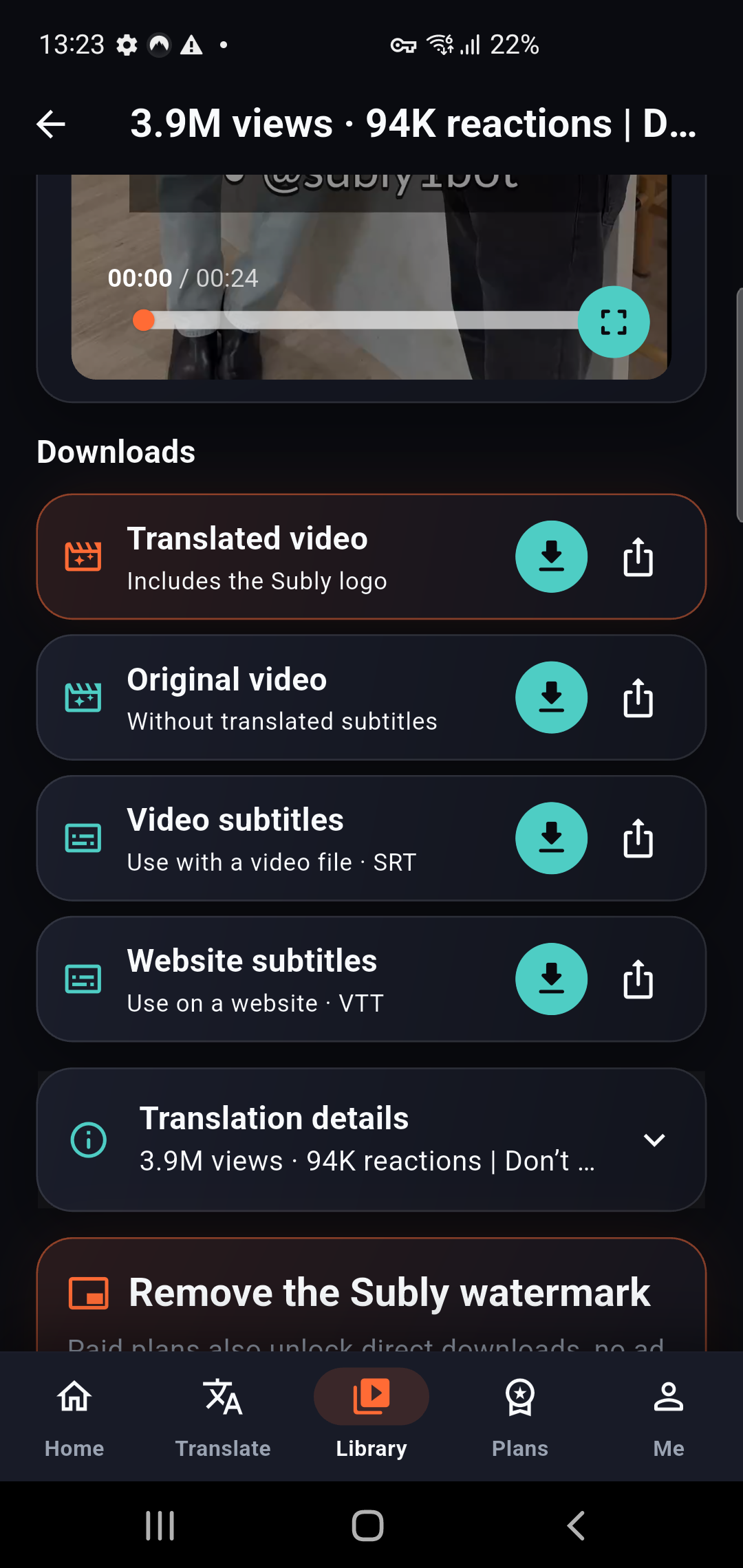 Subly Android Download and Export Options